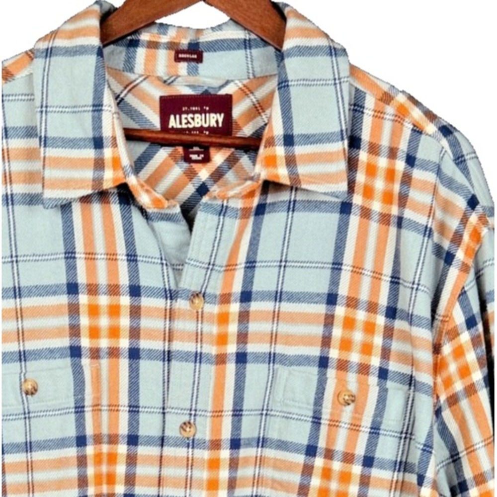 Alesbury Flannel Button Up Shirt Mens XXL Blue Orange Plaid Long Sleeve Heavywei
